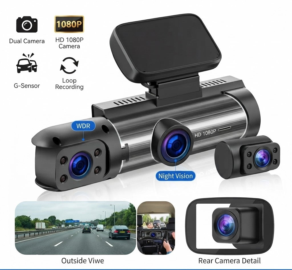 1080P Dual Camera Car Dashboard Camera Infrared Night Vision Ring Recording Wide-angle Lens Cross-border Version