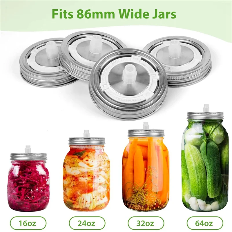 4-Pack Fermentation Lids for Wide-Mouth Mason Jars - Stainless Steel
