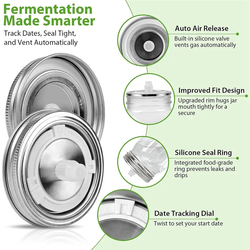 4-Pack Fermentation Lids for Wide-Mouth Mason Jars - Stainless Steel
