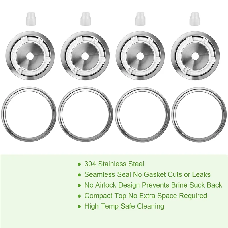 4-Pack Fermentation Lids for Wide-Mouth Mason Jars - Stainless Steel