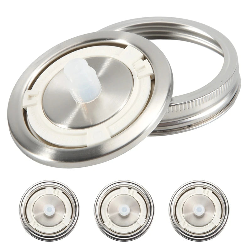 4-Pack Fermentation Lids for Wide-Mouth Mason Jars - Stainless Steel